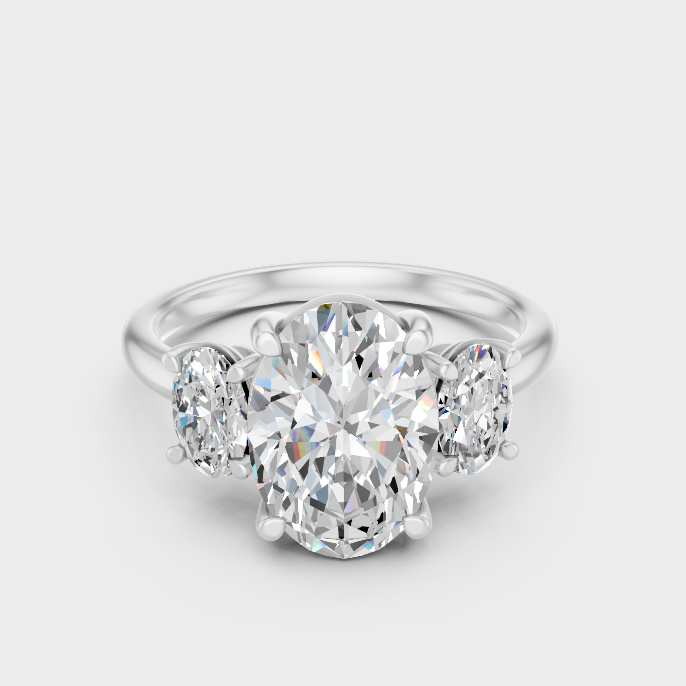 White Gold Oval Engagement Ring With Three Certified Lab Diamonds